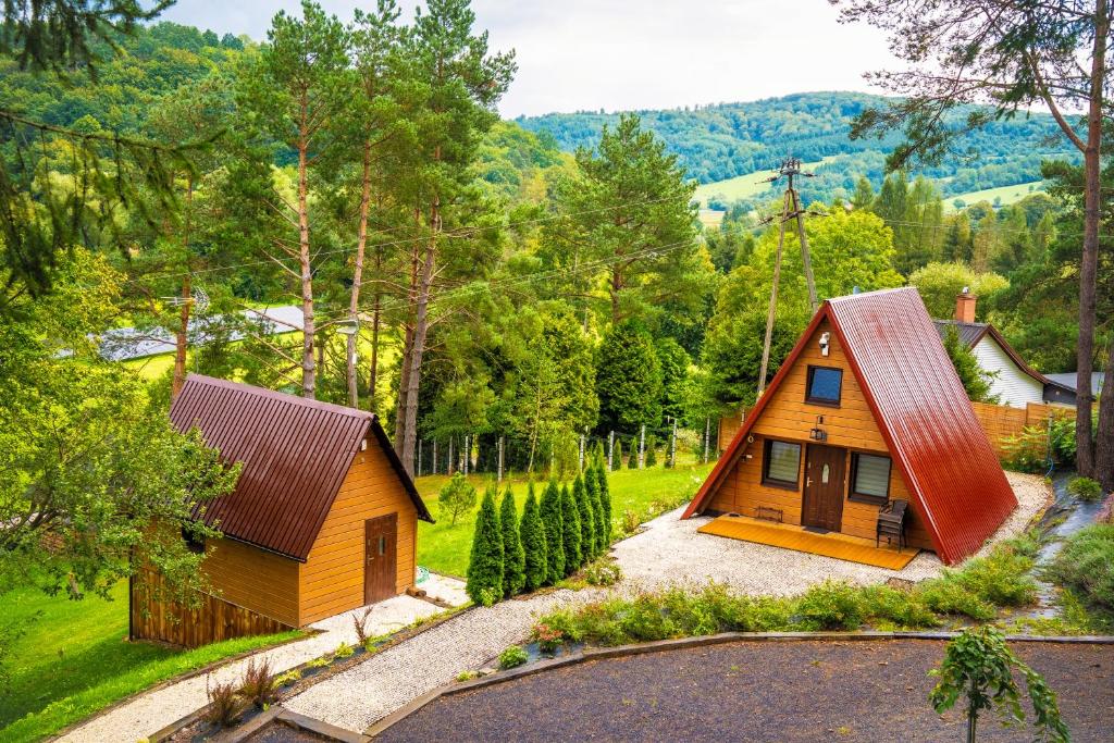 Przystań nad Sanem z widokiem na góry i rzekę